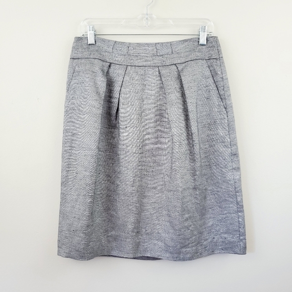 TalbotsGray Metallic Linen A-Line Pleated Skirt